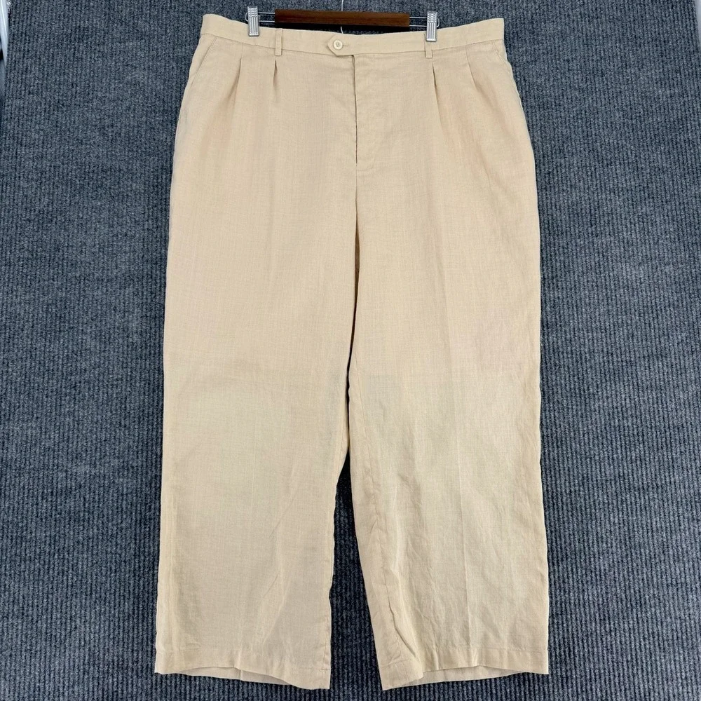 Vintage Man of Fashion men's 100% linen pleated trousers euro summer beige 42x34